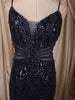 Midnight Navy Blue All Over Heavy Sequins and Crystal Embroidered Design Sequins Fabric Party Wear Fish Cut Gown