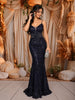 Midnight Navy Blue All Over Heavy Sequins and Crystal Embroidered Design Sequins Fabric Party Wear Fish Cut Gown