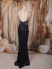 Midnight Navy Blue All Over Heavy Sequins and Crystal Embroidered Design Sequins Fabric Party Wear Fish Cut Gown