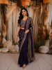Midnight Navy Blue Floral Sequins and Beads Embroidered Design Crepe Silk Ready To Wear Saree with Matching Designer Blouse