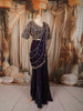 Midnight Navy Blue Floral Sequins and Beads Embroidered Design Crepe Silk Ready To Wear Saree with Matching Designer Blouse
