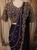 Midnight Navy Blue Floral Sequins and Beads Embroidered Design Crepe Silk Ready To Wear Saree with Matching Designer Blouse