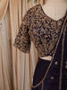 Midnight Navy Blue Floral Sequins and Beads Embroidered Design Crepe Silk Ready To Wear Saree with Matching Designer Blouse