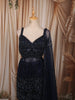 Midnight Navy Blue Floral Sequins and Mirror Embroidered Design Net Party Wear Salwar Suit with Matching Dupatta