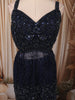 Midnight Navy Blue Floral Sequins and Mirror Embroidered Design Net Party Wear Salwar Suit with Matching Dupatta