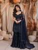 Midnight Navy Blue Floral Sequins and Mirror Embroidered Design Net Party Wear Salwar Suit with Matching Dupatta