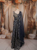 Midnight Navy Blue Floral Sequins and Zari Embroidered Design Banarasi Silk Lehenga with Matching Dupatta