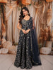 Midnight Navy Blue Floral Sequins and Zari Embroidered Design Banarasi Silk Lehenga with Matching Dupatta