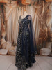 Midnight Navy Blue Floral Sequins and Zari Embroidered Design Banarasi Silk Lehenga with Matching Dupatta