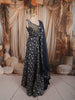 Midnight Navy Blue Floral Sequins and Zari Embroidered Design Banarasi Silk Lehenga with Matching Dupatta