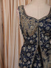 Midnight Navy Blue Floral Sequins and Zari Embroidered Design Banarasi Silk Lehenga with Matching Dupatta