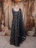 Midnight Navy Blue Floral Sequins and Zari Embroidered Design Banarasi Silk Lehenga with Matching Dupatta