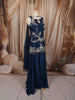 Midnight Navy Blue Floral Vine Sequins and Beads Embroidered Design Satin Party Wear Palazzo Suit with Matching Choker Dupatta