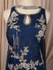Midnight Navy Blue Floral Vine Sequins and Beads Embroidered Design Satin Party Wear Palazzo Suit with Matching Choker Dupatta