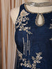 Midnight Navy Blue Floral Vine Sequins and Beads Embroidered Design Satin Party Wear Palazzo Suit with Matching Choker Dupatta