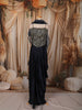 Midnight Navy Blue Heavy Beads Emroidered Design Satin Ready to Wear Saree with Ruffle Dupatta