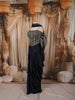 Midnight Navy Blue Heavy Beads Emroidered Design Satin Ready to Wear Saree with Ruffle Dupatta