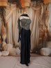Midnight Navy Blue Heavy Beads Emroidered Design Satin Ready to Wear Saree with Ruffle Dupatta