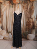 Midnight Navy Blue Heavy Sequins Embroidered Design Sequins Fabric Party Wear Fish Cut Gown with Draped Beaded Shoulder Chains