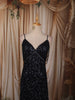 Midnight Navy Blue Heavy Sequins Embroidered Design Sequins Fabric Party Wear Fish Cut Gown with Draped Beaded Shoulder Chains