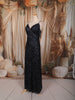 Midnight Navy Blue Heavy Sequins Embroidered Design Sequins Fabric Party Wear Fish Cut Gown with Draped Beaded Shoulder Chains