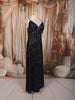 Midnight Navy Blue Heavy Sequins Embroidered Design Sequins Fabric Party Wear Fish Cut Gown with Draped Beaded Shoulder Chains