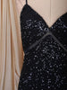 Midnight Navy Blue Heavy Sequins Embroidered Design Sequins Fabric Party Wear Fish Cut Gown with Draped Beaded Shoulder Chains