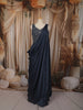 Midnight Navy Blue Heavy Sequins and Beads Embroidered Design Chiffon Party Wear Gown with Draped Dupatta