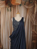 Midnight Navy Blue Heavy Sequins and Beads Embroidered Design Chiffon Party Wear Gown with Draped Dupatta