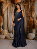 Midnight Navy Blue Heavy Sequins and Beads Embroidered Design Chiffon Party Wear Gown with Draped Dupatta