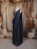 Midnight Navy Blue Heavy Sequins and Beads Embroidered Design Chiffon Party Wear Gown with Draped Dupatta