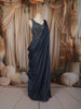 Midnight Navy Blue Heavy Sequins and Beads Embroidered Design Chiffon Party Wear Gown with Draped Dupatta