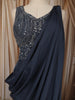 Midnight Navy Blue Heavy Sequins and Beads Embroidered Design Chiffon Party Wear Gown with Draped Dupatta