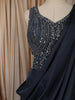 Midnight Navy Blue Heavy Sequins and Beads Embroidered Design Chiffon Party Wear Gown with Draped Dupatta