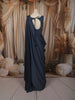 Midnight Navy Blue Heavy Sequins and Beads Embroidered Design Chiffon Party Wear Gown with Draped Dupatta