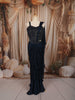 Midnight Navy Blue Heavy Sequins and Beads Embroidered Design Chiffon Ready to Wear Party Saree with Designer Corset Blouse