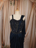 Midnight Navy Blue Heavy Sequins and Beads Embroidered Design Chiffon Ready to Wear Party Saree with Designer Corset Blouse