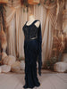 Midnight Navy Blue Heavy Sequins and Beads Embroidered Design Chiffon Ready to Wear Party Saree with Designer Corset Blouse