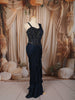 Midnight Navy Blue Heavy Sequins and Beads Embroidered Design Chiffon Ready to Wear Party Saree with Designer Corset Blouse