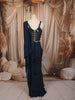 Midnight Navy Blue Heavy Sequins and Beads Embroidered Design Chiffon Ready to Wear Party Saree with Designer Corset Blouse