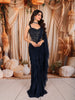 Midnight Navy Blue Heavy Sequins and Beads Embroidered Design Chiffon Ready to Wear Party Saree with Designer Corset Blouse