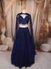Midnight Navy Blue Heavy Sequins and Beads Embroidered Design Net Bridal Lehenga with Cape Sleeves
