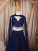 Midnight Navy Blue Heavy Sequins and Beads Embroidered Design Net Bridal Lehenga with Cape Sleeves