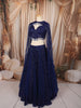 Midnight Navy Blue Heavy Sequins and Beads Embroidered Design Net Bridal Lehenga with Cape Sleeves