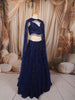 Midnight Navy Blue Heavy Sequins and Beads Embroidered Design Net Bridal Lehenga with Cape Sleeves