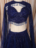 Midnight Navy Blue Heavy Sequins and Beads Embroidered Design Net Bridal Lehenga with Cape Sleeves