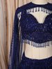 Midnight Navy Blue Heavy Sequins and Beads Embroidered Design Net Bridal Lehenga with Cape Sleeves