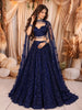 Midnight Navy Blue Heavy Sequins and Beads Embroidered Design Net Bridal Lehenga with Cape Sleeves