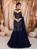Midnight Navy Blue Heavy Sequins and Beads Embroidered Design Net Mermaid Bridal Lehenga and Corset Blouse  with Matching Choker Dupatta