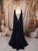 Midnight Navy Blue Heavy Sequins and Beads Embroidered Design Net Mermaid Bridal Lehenga and Corset Blouse  with Matching Choker Dupatta